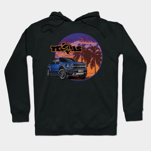 Texas-Style Ford Truck beach scene blue colors Hoodie by CamcoGraphics